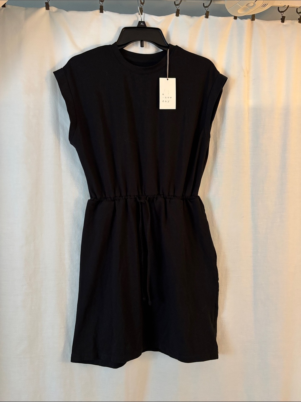 a new day Black Sleeveless Drawstring Waist Mini Dress